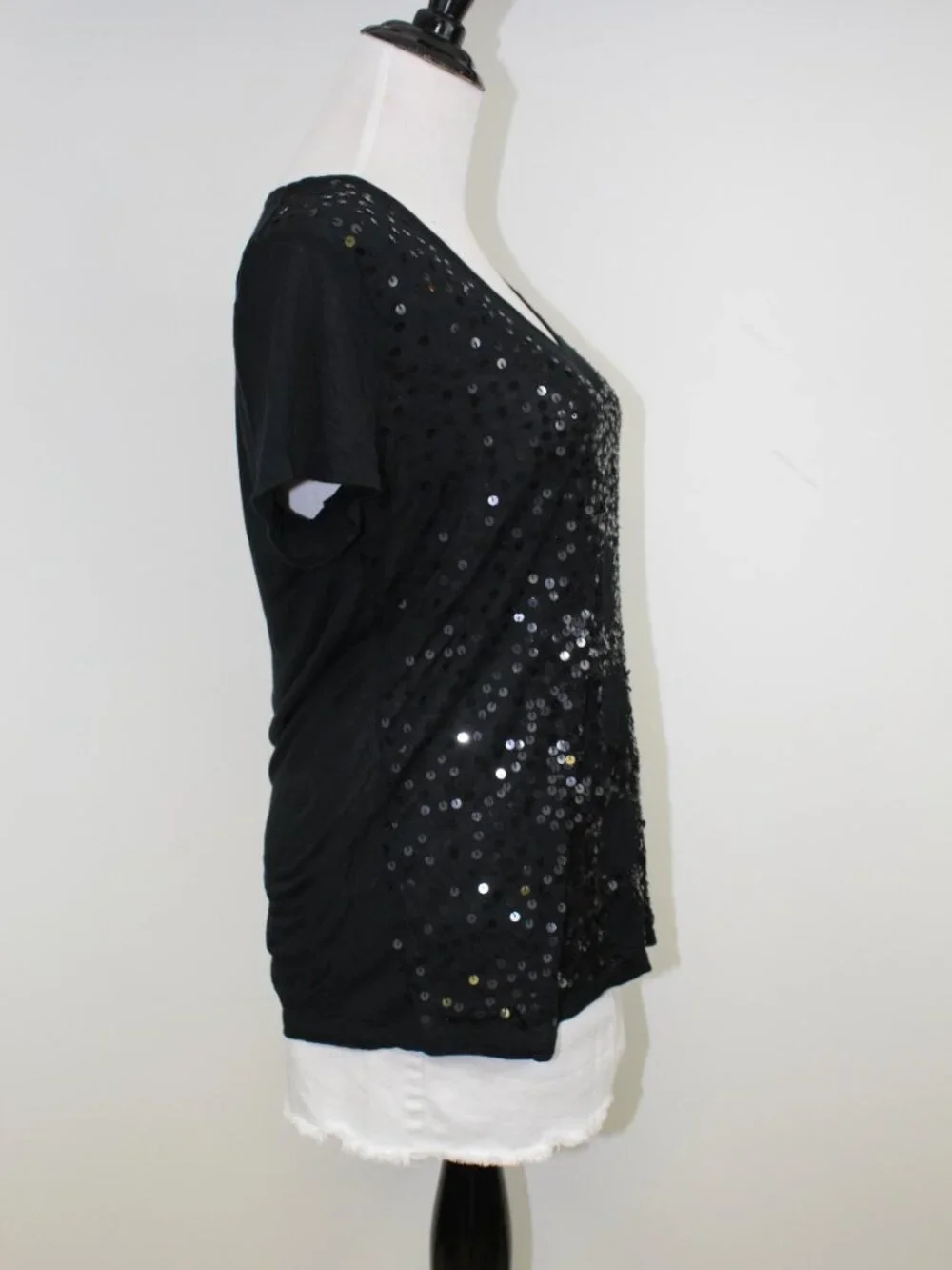 Tory Burch Sequin Tee Black Modal V‎ Neck Party Top Small Euro Night Out
